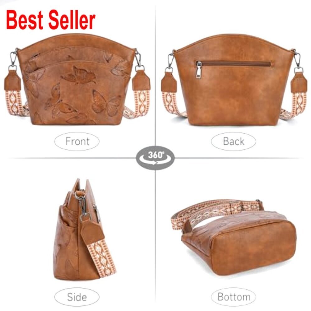 PU Leather Crossbody Bag with Butterfly Design, Adjustable Strap - Picture 5 of 6
